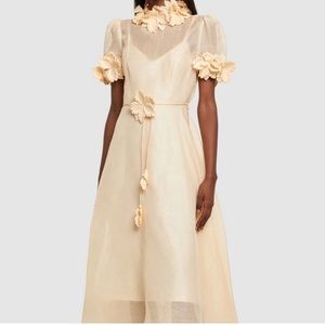 Zimmermann size 1 Luminosity cream flower embellished lift off midi dress 4/6
